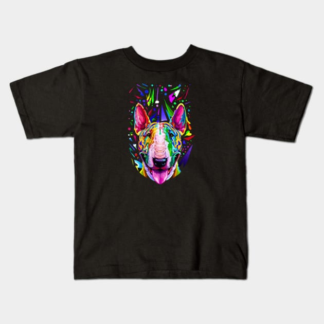 Bull Terrier Dog 90s Retro Vintage Artwork Kids T-Shirt by Furrban